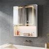 SONNI Armadietto da bagno con specchio, illuminazione e ripiano 75x60 cm, armadio a specchio LED con 3 colori di luce regolabili e antiappannamento, armadio a specchio a 2 ante con presa elettrica