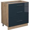 Vicco Mobiletto base per cucina Fame-Line, Blu scuro lucido, 80 cm con 3 cassetti, senza piano di lavoro, per la combinazione con altri moduli della serie Fame-Line