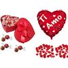 Zeus Party Scatola SAN VALENTINO a forma di cuore con 250 gr di cioccolatini al latte + 120 petali rossi a cuore e 1 palloncino GRANDE (45 cm) TI AMO e 20 palloncini a cuore rosso