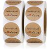 WATUNID 1000 etichette regalo in kraft, rotonde, naturali, fatte a mano con amore (2 rotoli)