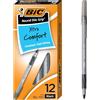 BIC Round Stic Grip Xtra Comfort - Penna a sfera, punta fine (0,8 mm), nero, 12 pezzi