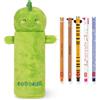 Legami Astuccio super morbido penne gel cancellabili | Set di 5 graziose penne a forma di animale con inchiostro termosensibile + astuccio in peluche (Dinosauro)
