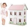 GYMAX Casa delle Bambole in Legno, Casa Giocattolo a 3 Livelli con Mobili e Accessori, con Tetti a 2 Lati, Porta Apribile, Scale in Legno Massiccio, Bambini 3 + anni