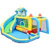 NuvlaGu Castello gonfiabile per bambini, 5 in 1, con ventilatore, parco acquatico gonfiabile con scivolo, superficie di salto, piscina e rete da calcio, per esterni, in tessuto Oxford