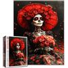 Tucocoo Puzzle del giorno dei morti da 1000 pezzi per adulti, rose rosse scheletro donna fiori puzzle artistici per impegnativi giochi di attività familiari fai da te per la decorazione della parete