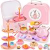 JOTOL Set da Tè per Bambini,46PCS Set da Tè Giocattoli con Dessert Giocattoli,Alzata per Dolci,Valigia Coniglio Giocattolo,Tea Party Finta di Giocare,Servizio da Tè in Lattaa Regalo Bambina 3-8 Anni