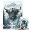 KGUHVFTK per adulti 1000 pezzi "Montagna innevata delle mucche delle Highlands" Fatto di legno，per età 14+ Decorazione da parete con giocattoli Grande regalo。misurare：50x75cm/19.68x29.52pollice