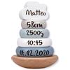 Mainely Personalizzabile Torre impilabile in Legno Blu - Sviluppa la motricità fine e la coordinazione - per Bambini da 12 Mesi - con Nome e Dati di Nascita - Label Label