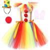 Generico Vestito Carnevale Pagliaccio Bambina Costume da Clown Abito da Clown con Cerchietto, Naso Rosso, Guanti Ragazze Pagliaccio Vestito per Halloween, Carnevale, Festa a Tema Circo