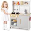 COSTWAY Cucina Giocattolo con Fornelli a Suoni e Luci Reali, Cucina per Bambini in Legno con Lavandelo Estrabile, Microonde e Forno, Set Cucina con Accessori, per 3+ Anni, 60 x 30 x 85 cm (Bianco)