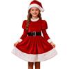 Generico Vestito Babbo Natale Bambina Costume Babbo Natale Bambina Autunnale Invernale Abito Rosso a Maniche Lunghe con Cintura Cappello Vestito Natalizio Bimba per 4-13 Anni (03 Red, 11-12 Years)