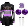 Freebily Costume Cheerleading Bambina Maniche Lunghe Vestito Corto da Cheer-Leader con Pon Pon Copricapo Calze Costume Carnevale Evento Sportivo Fancy Dress Up Outfit Viola C 7-8 anni