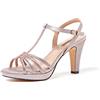 QUEEN HELENA Sandali Eleganti T-Bar con Tacco Medio e Strass Donna S2803 (Blu, numeric_39)