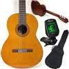 Yamaha C40 - Set per principianti con chitarra classica da concerto, accordatore sfq24 con schermo LED, custodia, tracolla e 3 plettri, set completo, ideale per principianti