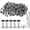 QUARKZMAN 100 Set Rivetti in Pelle 6mm x 10mm Elementi Fissaggio Borchie Rivetto a Doppio Cappuccio Metallo 3Pz Montaggio Chicago per Borse Scarpe Pelle Riparazioni, Nero Brillante