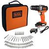 BLACK+DECKER Trapano a percussione Black+Decker 12 V + 80 accessori + batteria 1,5 Ah + borsa per il trasporto BDCHD12S1A