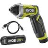 RYOBI Avvitatore al litio RYOBI 4V USB - 1 batteria da 2,0Ah - set di 10 punte - RSD4-120T