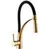 FHMING Miscelatore da cucina allungabile in oro e nero con doccetta estraibile, rubinetto da cucina monocomando girevole a 360° in ottone