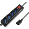 Atlantis Multipresa 4 prese italiane/Schuko bipasso 10A/16A, 2500W, nero | Spina IEC per PC, cod. P011-SL3004P-B