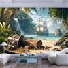JIAOQSS Generico Art Murals Carta da parati dimensioni HD ecologica Fotomurale della Divano casa adesivi murali divano hotel a tema corridoio di lusso dipinto Nave pirata in mare palme