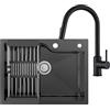 CECIPA 60x45 cm Lavello Nero in Acciaio Inox con Arco Rubinetto Estraibile Cucina, Lavandino Cucina 1 Vasca Nero per Mobile da 60cm