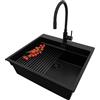 PRIMAGRAN Lavandino da Cucina Tutto Nero 58x53cm, Lavello in Granito a 1 vasca + Rubinetto 40x38cm + Set di accessori, Lavabo da Cucina Incasso al Mobile 60cm - Oslo Max Level S176
