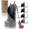 Heimfleiss® Set Camino Grigio Moderno | Attrezzi per Camino Set Camino | Kit Camino di Qualità con Attizzatoio, Spazzola-Paletta | Accessori Camino con Manici in Legno