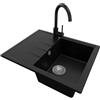 PRIMAGRAN Lavandino da Cucina Nero 62x50cm, Lavello in Granito a 1 vasca + Rubinetto 32x20cm + Set di accessori, Lavabo da Cucina Incasso al Mobile 40cm - Milano S009