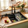 DSMRLEOP Lavello a cascata, Lavello Cucina 1 Vasca in Acciaio Inox, set lavello domestico, lavello multifunzionale, lavello nero-grigio con sifone e Set di Drenaggio, e vari accessor(Black#4A,75x45cm)