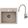 VBChome Lavello singolo da incasso in granito, 46 x 49 cm, per cucina, colore selezionabile tra beige o nero, rettangolare, con tappo a saltarello e sifone, Beige
