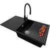 PRIMAGRAN Lavandino da Cucina Nero 90x50cm, Lavello in Granito a 1 vasca + Rubinetto 40x38cm + Set di accessori, Lavabo da Cucina Incasso al Mobile 60cm - Ibiza S082
