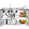 KLOOLIVE lavandino da esterno, indipendente lavabo da esterno, lavello da esterno in acciaio, 2 vasche da catering, lavabo multifunzione, lavello da cucina portatile con rubinetto e ripiano a 2 ripiani