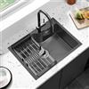 ANYCEE Lavello Cucina 1 Vasca 60x45 cm, Lavello Nero in Acciaio Inox con Foro e Cestello, Lavandino Cucina Nero per Mobile da 60cm, Lavelli da Incasso o Banco con Sifone e Scarico