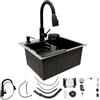 Zoobotanica Lavello da cucina in acciaio inox, 45 x 40 cm, colore nero, con rubinetto estraibile e lavastoviglie per tazze, 1 vasca, lavello da incasso, con tubo di scarico, dispenser per sapone, cestello