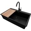 PRIMAGRAN Lavandino da Cucina Tutto Nero 78x50cm, Lavello in Granito a 1 vasca + Rubinetto 32x20cm + Set di accessori, Lavabo da Cucina Incasso al Mobile 80cm - Oslo Top S606