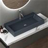 doporro Lavabo da Appoggio Rettangolare, Lavabo Bagno Sospeso con Foro Rubinetto e Troppopieno, Lavandino in Marmo Resina Antracite Opaco 76.5x42x10cm, Colossum06