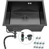 ANW HOME Lavello Cucina 1 Vasca Lavandino Cucina 304 Acciaio Inox, Incasso o Sottotop 47x45 cm, Grafite PVD con Rivestimento Nano, Spessore 3,0+1 mm, Profondità 22 cm, con Sifone