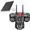 EffiFish Telecamera di sicurezza 4K a energia solare, a 3 lenti, con doppio rilevamento PIR e colore scuro, rilevamento del movimento, audio bidirezionale V380 PRO (WiFi solare)