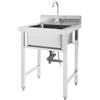Ecoggeder Lavando in acciaio inossidabile a libera installazione, lavello singolo, lavello da cucina rettangolare con piedistallo, lavello mobile per cucina, garage, esterno (Argento, 60 * 60 * 80cm)