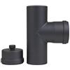 LANZZAS Tubo a gomito per canna fumaria a pellet, diametro 80 mm, colore grigio e nero (pezzo a T con capsula, nero).