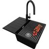 PRIMAGRAN Lavandino Angolare Nero 62x50cm, Lavello in Granito a 1 vasca + Rubinetto 40x20cm + Set di accessori, Lavabo da Cucina Incasso al Mobile 45cm - Copenhagen S233