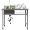 Legwfdthy Grande capacità Lavandino in acciaio inox da cucina, lavello in acciaio inox, con faucet a sinistra, autoportante, per interni ed esterni, 1 vasca, 100 x 60 x 93 cm