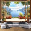 ANALTIRCE Carta Da Parati Effetto 3D Finestre In Legno Fiori 200×140cm Fotomurali Non Tessuto, Natura Montagne Decorazione Poster Arte Murale Moderna per Casa Ufficio Camera Da Letto Soggiorno Blu