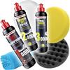 detailmate Set di Lucidi e Pasta abrasiva lucidante - Menzerna 250 ml- SHC 1000 + MC 2500 + FF 3000 + 3 Tamponi per lucidare (Morbido, Medio, Duro) + Panno Microfibra per la lucidatura