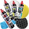 detailmate Set di Lucidi e Pasta abrasiva lucidante - Menzerna 250ml: 1000 + 2500 + Super Finish 3500 + 2 in 1 Power Protect Ultra Finish&Wax + 3 Tamponi (Morbido,Medio,Duro) + Panno Microfibra