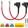 Guuzi 2pcs 12V-24V Adattatore Fusibile Basso Profilo Circuito Aggiuntivo con Cablaggio,Portafusibili Mini con Fusibili Sostitutivi 3pcs(5A/10A/15A)+Connettore Terminale
