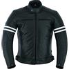 Texpeed Giacca da motociclista in pelle da uomo Giacca da motociclista da turismo con armatura CE da motociclista originale (EN 1621-1) - Design Café Racer - Nero con striscia bianca - S