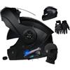 SONGDIQI Casco Moto Modulare Apribile Integrato Bluetooth Slot Integrale Flip Up Doppia Visiera, DOT/ECE per Uomo Donne Casco Modulare Scooter(C10,L(59~60cm))