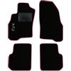 QUEMAR Tappetini Auto compatibili con Alfa Romeo Mito dal 2008 / Kit Tappeti in Moquette e Gomma su Misura (Set 2 Anteriori + 2 Posteriori) / Ricami e Colori Personalizzati (Bordo Rosa, 1 Ricamo)