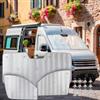 MJS Set di 3 coperture termiche interne per parabrezza Volkswagen Crafter, protezione dai raggi UV, set di 3 tendine termiche interne con retro grigio, copertura pieghevole argentata (II dal 2016 anni